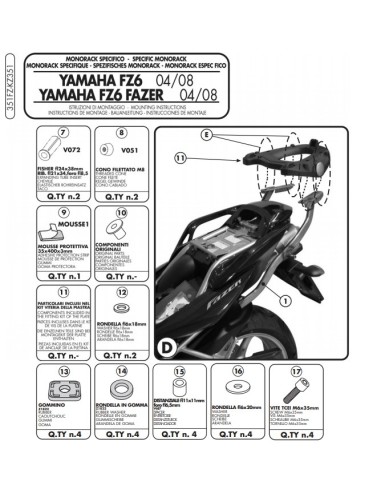 Stelaż kufra centralnego KAPPA Yamaha FZ6/FZ6 600 Fazer