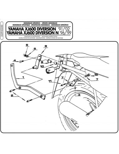 Stelaż kufra centralnego KAPPA YAMAHA XJ 600 Diversion (91-03), YAMAHA XJ 600 Diversion N (96-99)