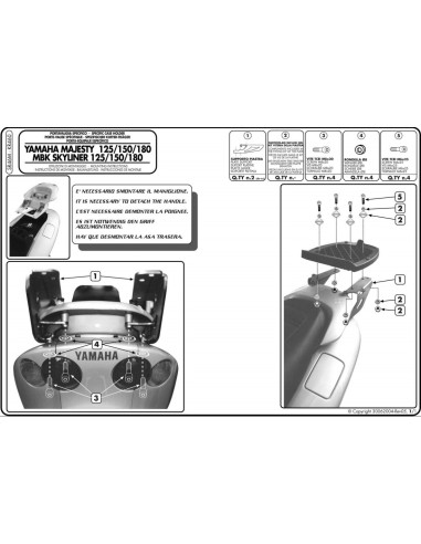 Stelaż kufra centralnego Kappa Yamaha Majesty 125-150-180 (01-11), MBK Skyliner 125-150 cat. (01-13)
