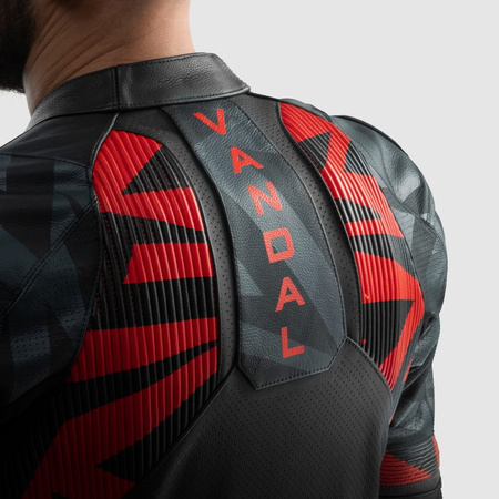 Kurtka skórzana Rebelhorn Vandal 2 Black Grey Fluo Red