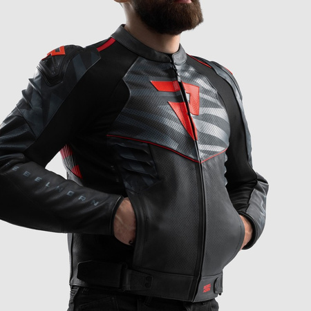 Kurtka skórzana Rebelhorn Vandal 2 Black Grey Fluo Red