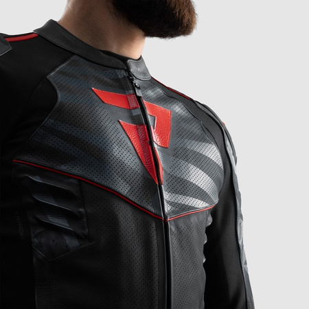 Kurtka skórzana Rebelhorn Vandal 2 Black Grey Fluo Red
