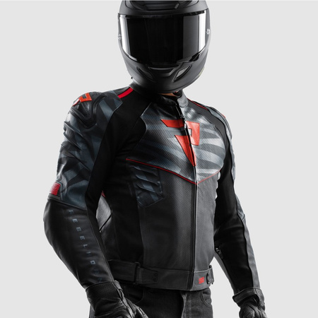 Kurtka skórzana Rebelhorn Vandal 2 Black Grey Fluo Red