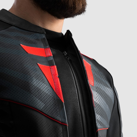 Kurtka skórzana Rebelhorn Vandal 2 Black Grey Fluo Red