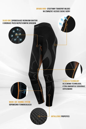 Damskie spodnie termoaktywne Spaio Extreme Pro Black/Orange