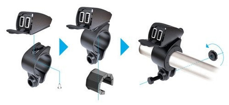 LAMPA Usb-Fix Trek, podwójna ładowarka USB mocowana na kierownicy